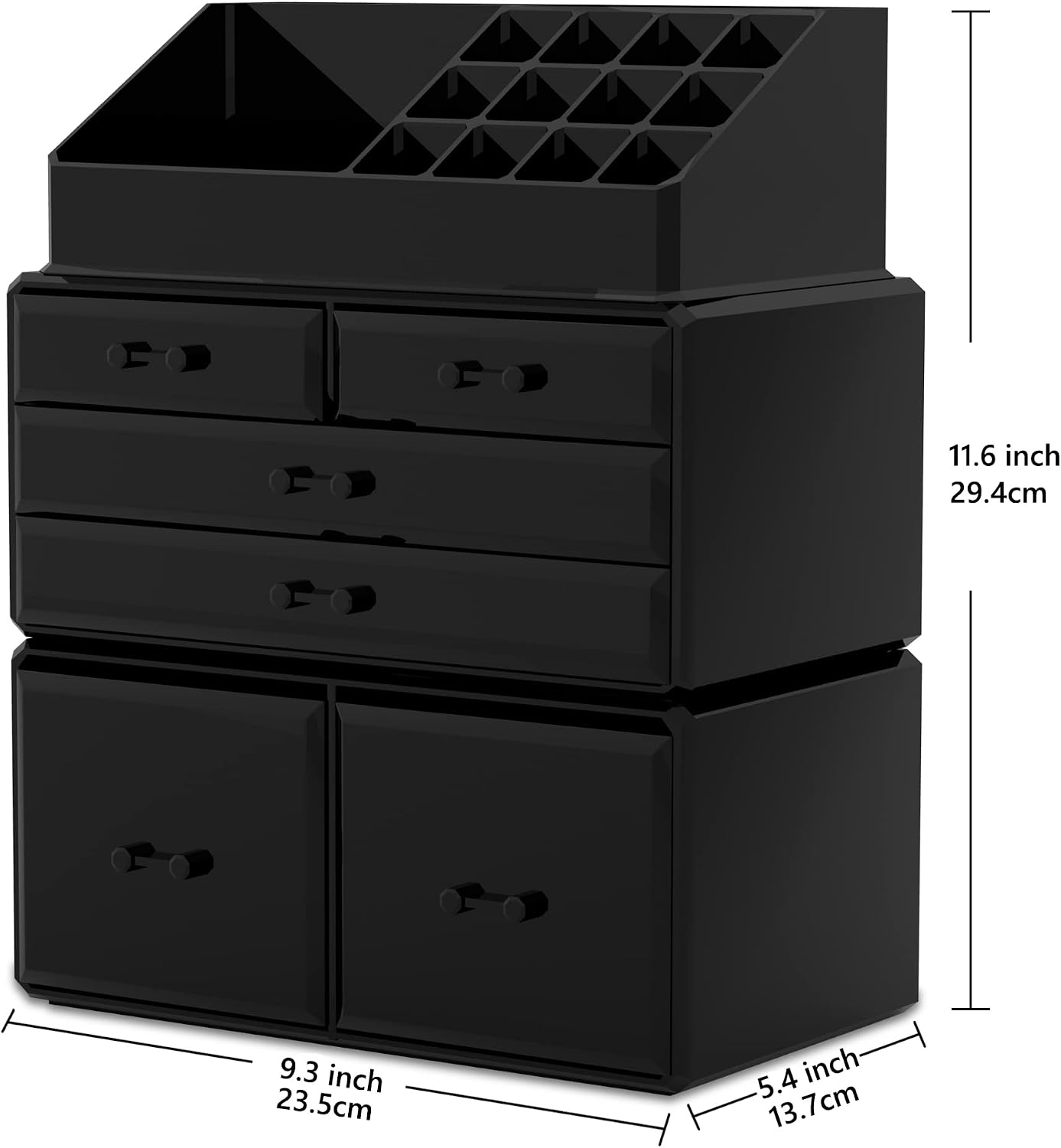 Makeup Organizer - 3-Piece Cosmetic Storage Case with 6 Drawers | Stylish Black Design