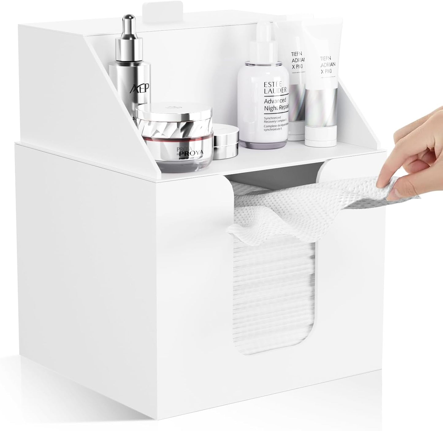 Acrylic Face Towels Holder - Premium Double Layer Design | Waterproof Cosmetic Container for Bathroom Counter | Upgraded 4-in-1 Size