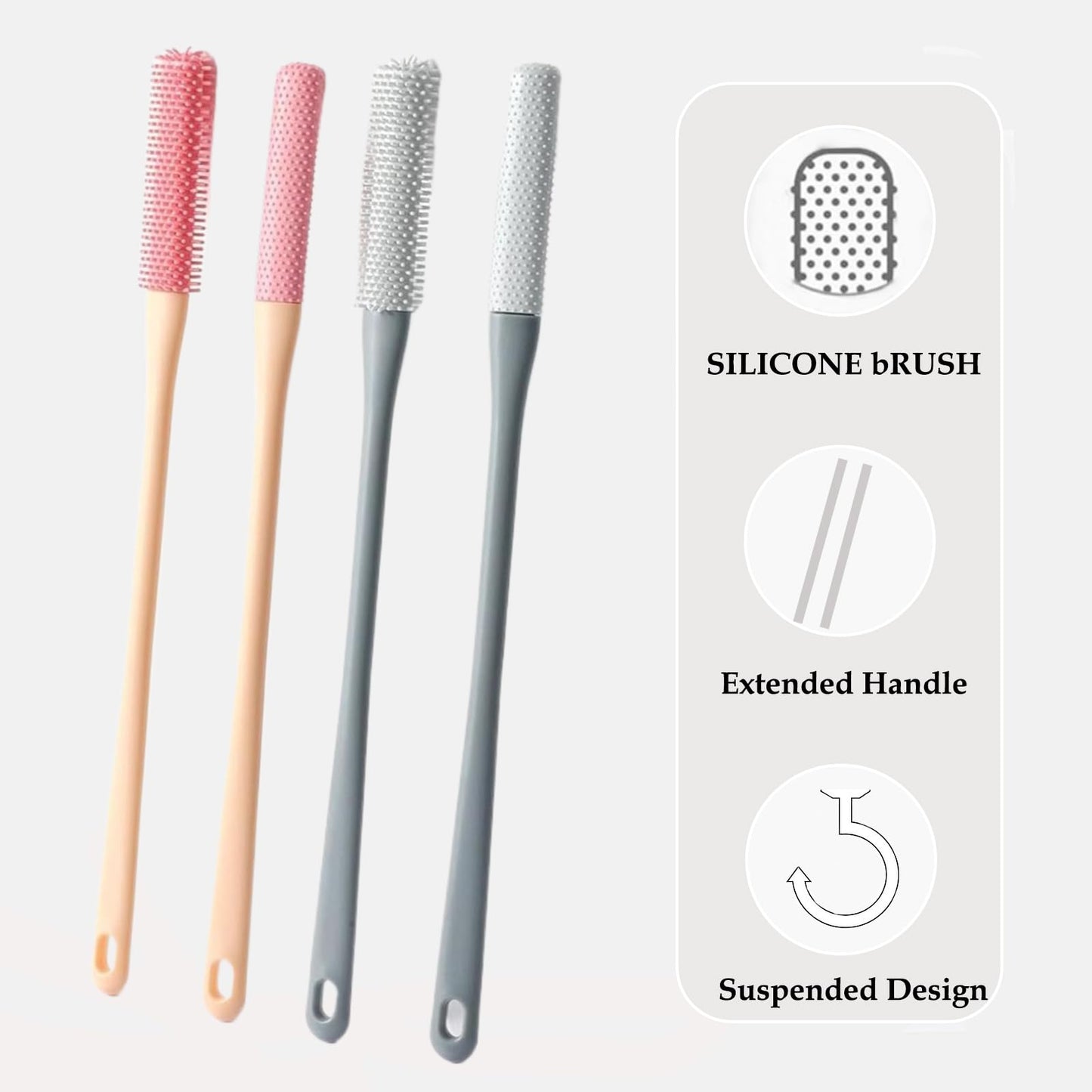 Toe Cleaning Brush, 15.7" Foot Scrubber with Long Handle - Shower Foot Brush Soft Feet Care Scrub Toe Scrubber for Exfoliating - Men, Women & Seniors (Gray)