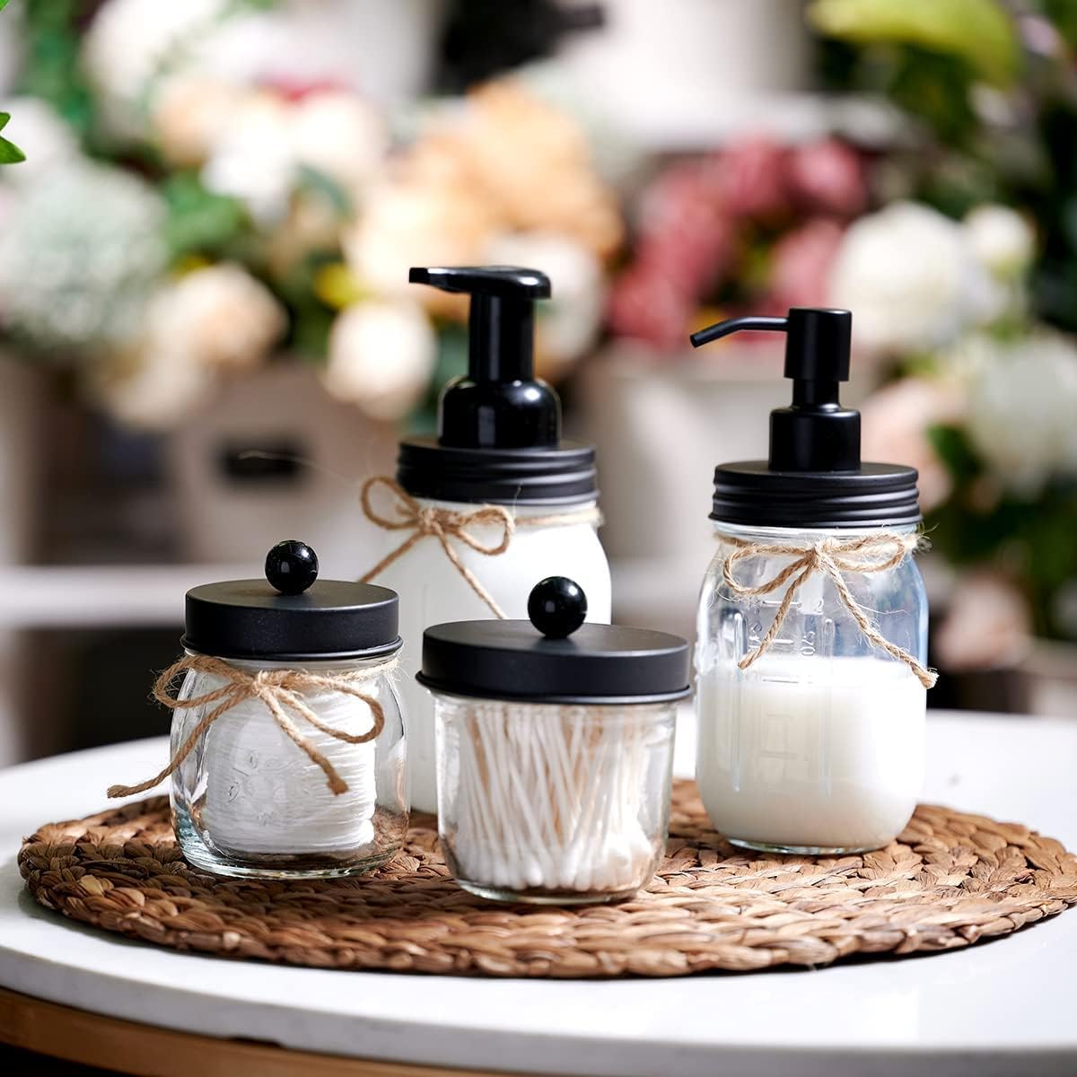 Mason Jar Liquid Soap Dispenser - 16oz Refillable Glass Pump | Black 2 Pack for Kitchen & Bathroom Decor