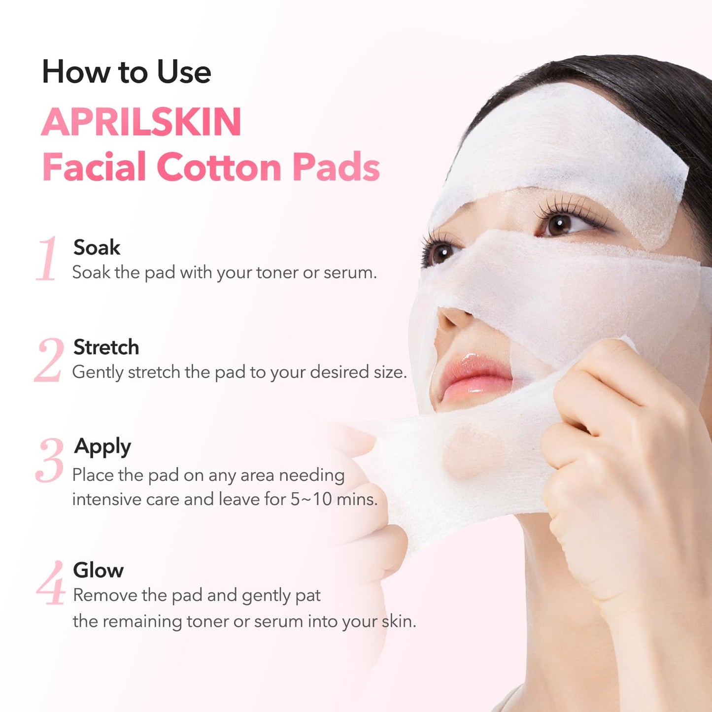 APRILSKIN Facial Pads for Toner, DIY Mask & Makeup Remover | Stretch up to 9.25" for Custom Fit | Lint-Free, Dermatologist-Approved, Sensitive-Skin Safe | Korean Skincare (60ct)