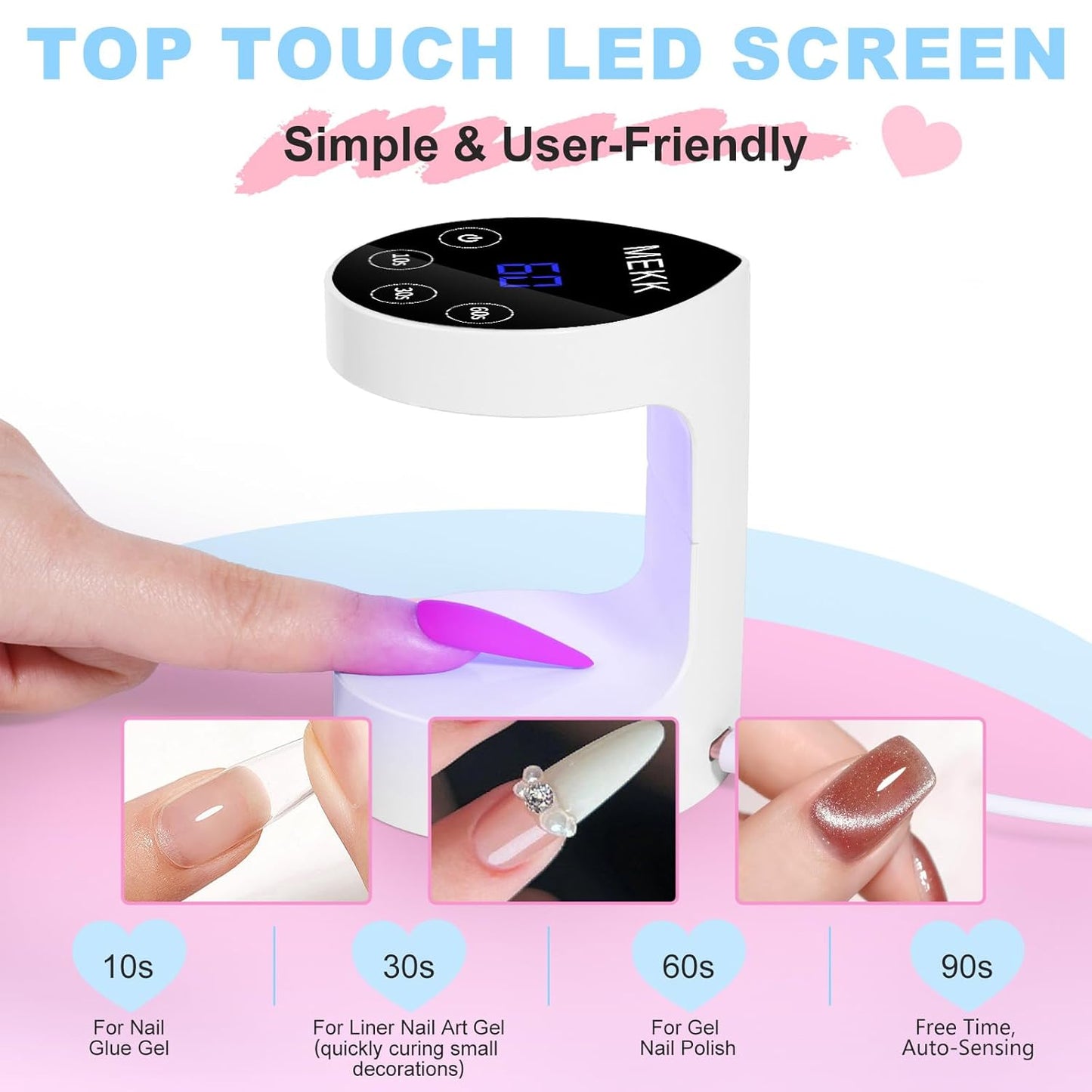 Mini UV Nail Light - Peach-Shaped LED Lamp with Auto-Sensor | 8 Beads, 4 Timer Settings for Gel Nails - Compact for Travel & Home Use