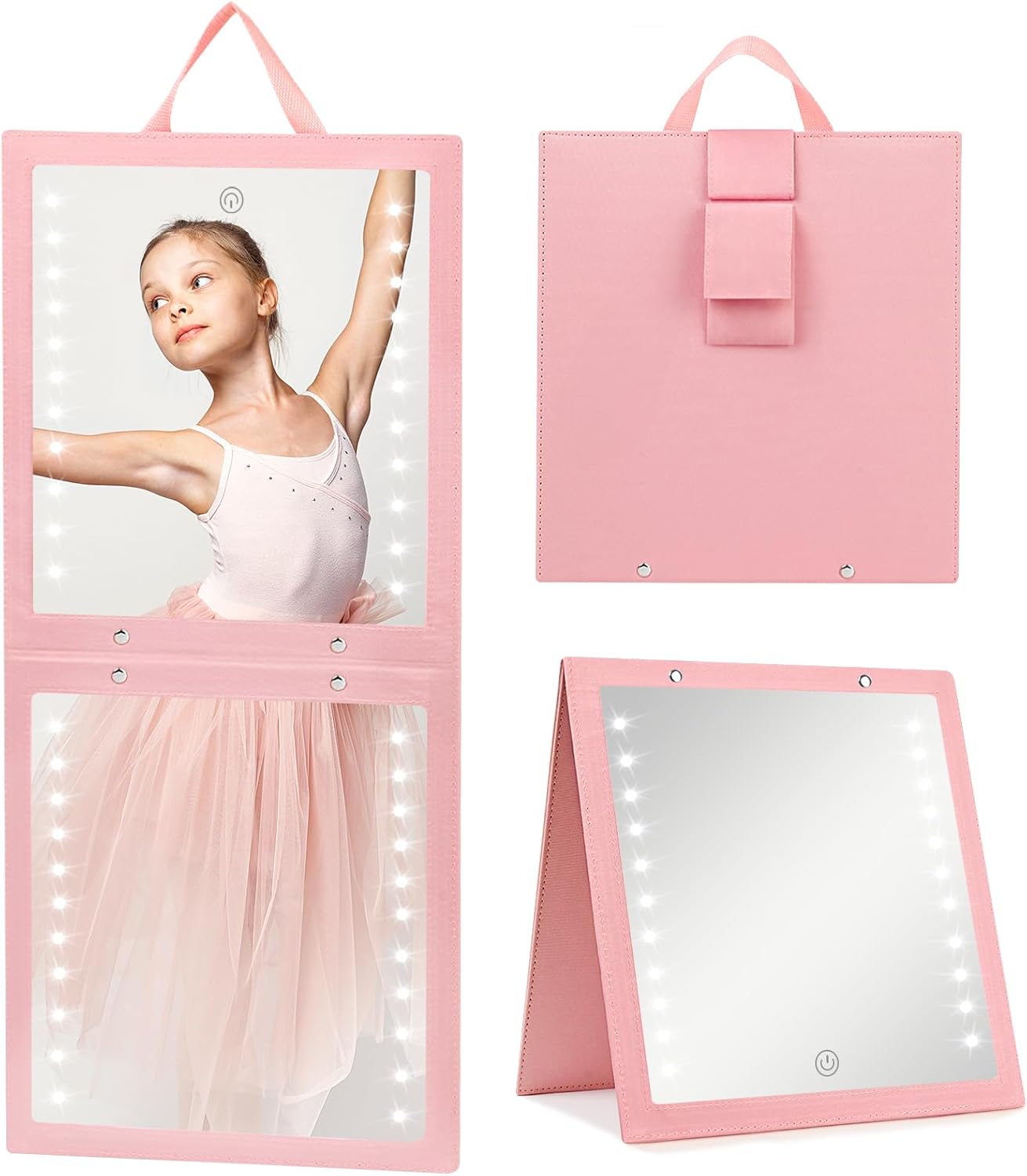 Lighted Hanging Mirror - Rechargeable LED Full Length Mirror with Adjustable Brightness | Portable Pink Travel Body Mirror for Dancers