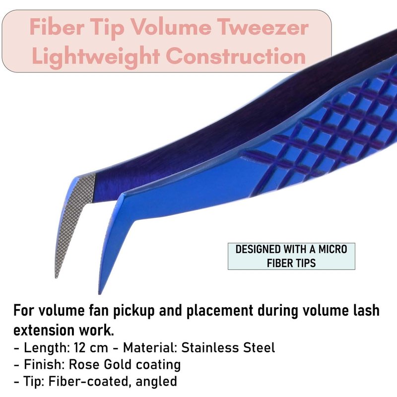 My Lash Tools Fiber Tip Lash Tweezers for Eyelash Extensions Professional Lash Tech Supplies Must Haves Volume Boot Eyelash Tweezers 12cm Stainless Steel Fan Making Lashing Tweezer (Pink Gold Tip)