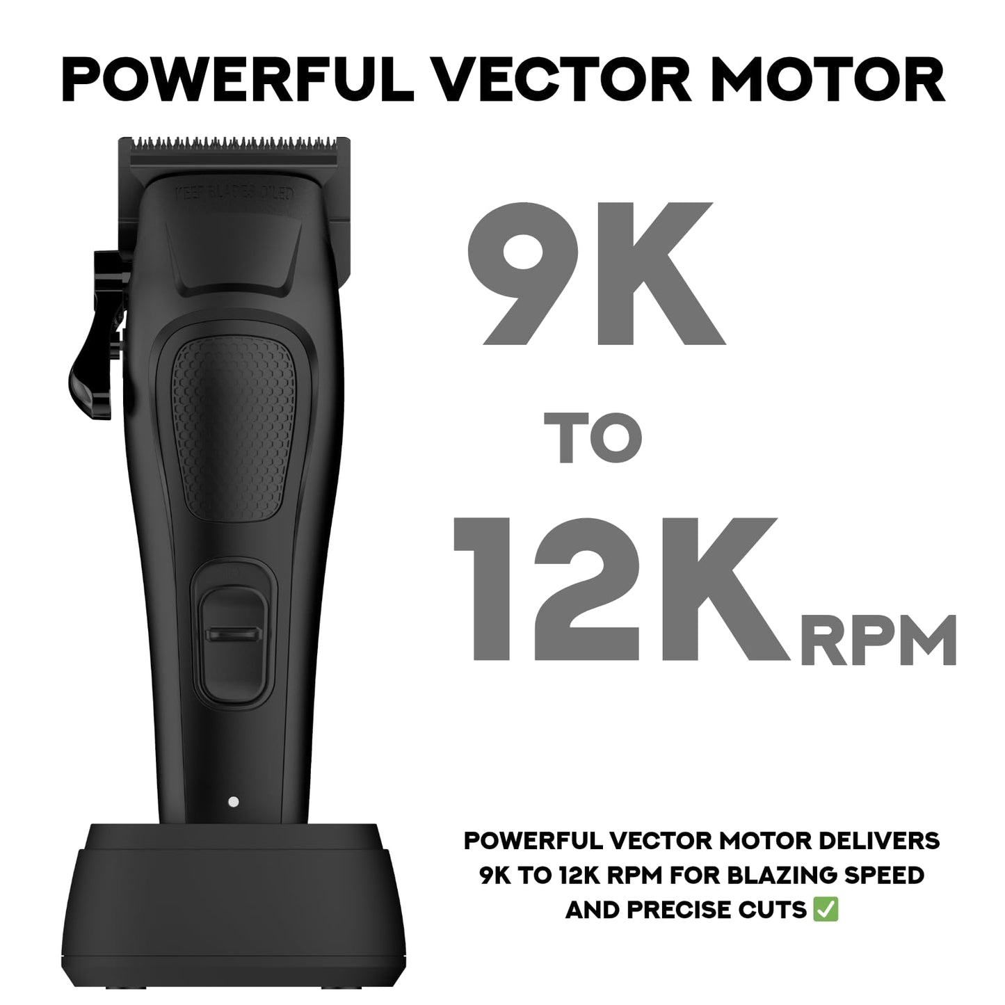 Supreme Trimmer Darkstar 82 Metal Body Clipper w. Magnetic Vector Motor | 180 Min Run Time, 9100 RPM Hair Clipper | Low Noise Professional Barber Clipper DLC Tade Blade | STC82 (Black)