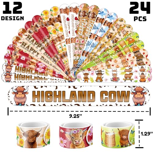 72PCS Highland Cow Party Favors with Tattoos & Slap Bracelets for Kids