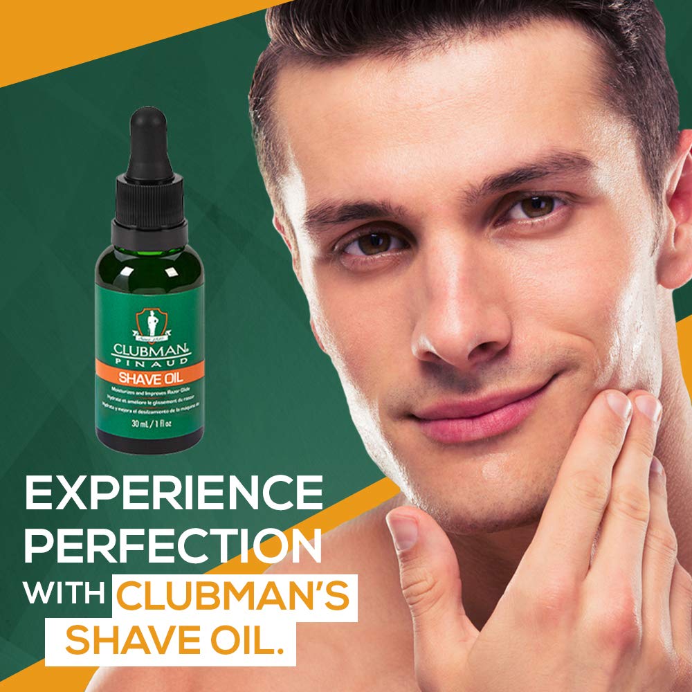Clubman Pinaud Shave Oil – Pre-Shave Beard Oils for Smooth Razor Glide, Moisturize, Softens Facial Hair & Helps Prevent Razor Burn and Irritation, 1 fl oz