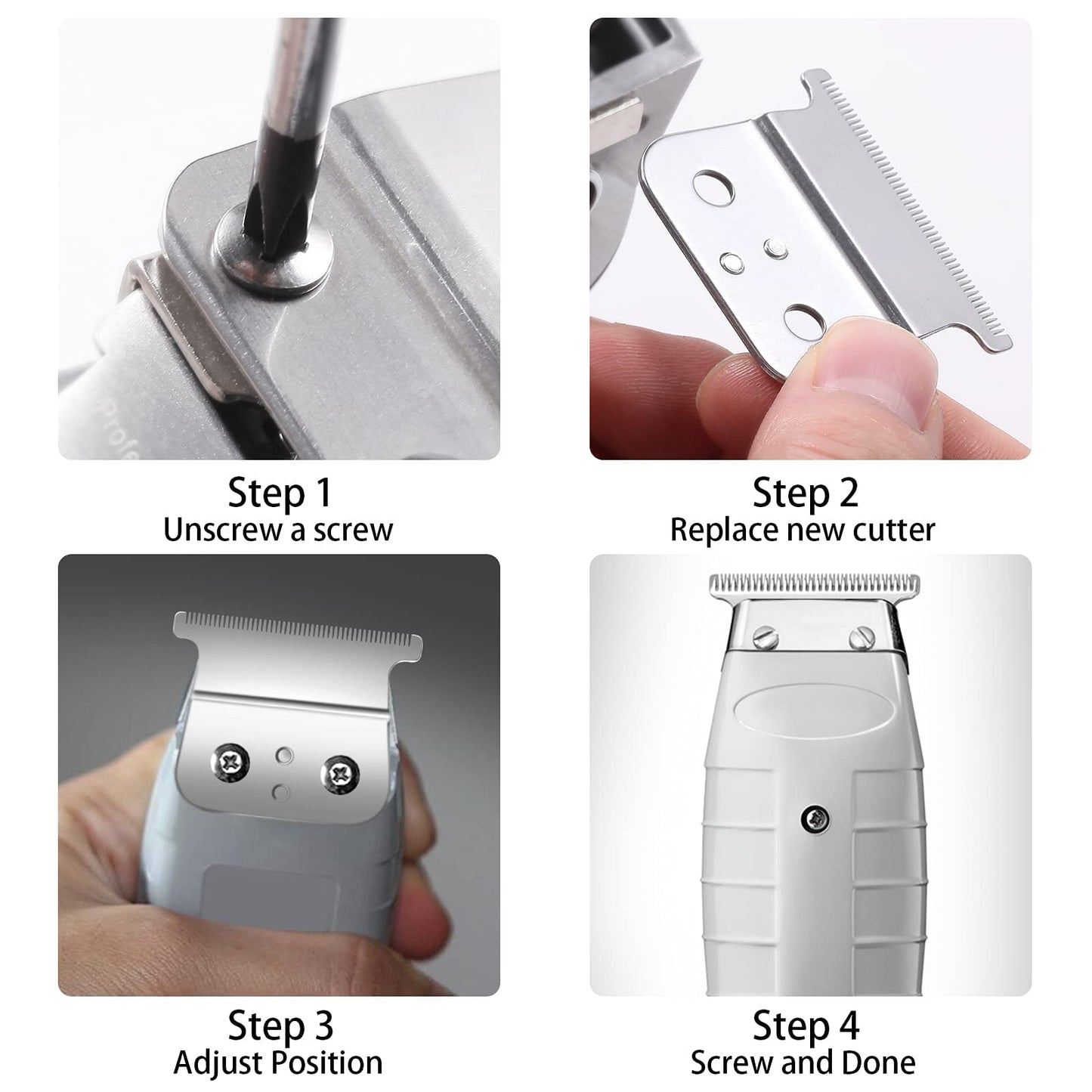 1 Pcs Replacement Blades Compatible with Andis #04710 and Andis #04521 hair Trimmer Compatible with Andis T Outliner & GTX Trimmer(sliver steel T blade + sliver steel blade)