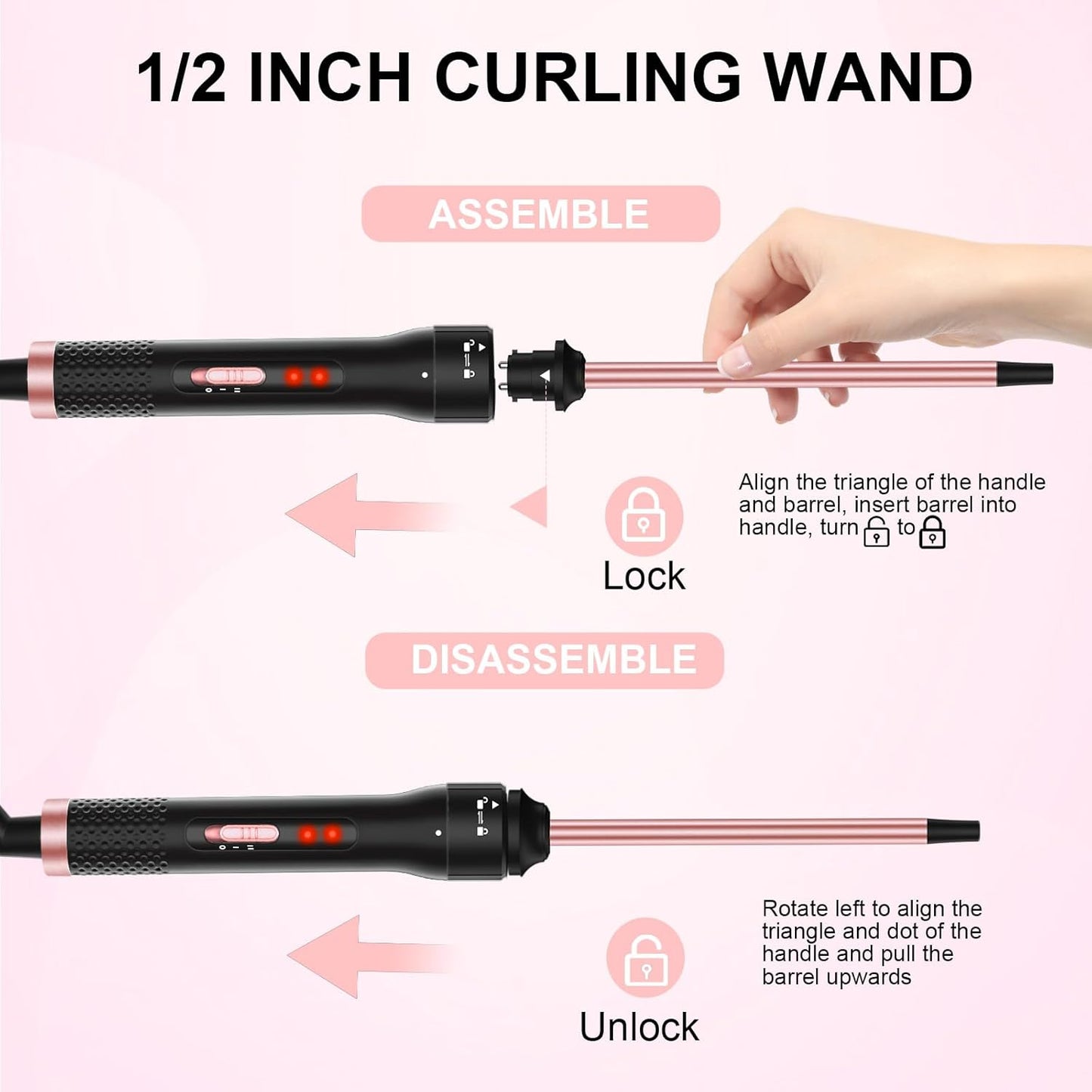 Professional 1/2 Inch Curling Iron - Ceramic Tiny Curling Wand for Short & Long Hair | 2 Temperature Settings, Includes Heat Protective Glove