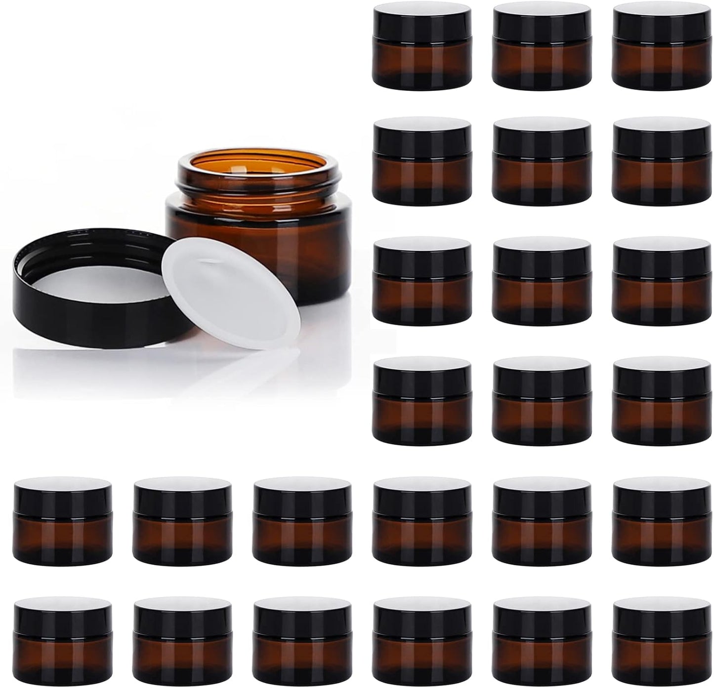 Amber Glass Jars - 25 Pack Round Cosmetic Containers with Lids | Travel Size for Scrubs, Lotions, and Bath Salts