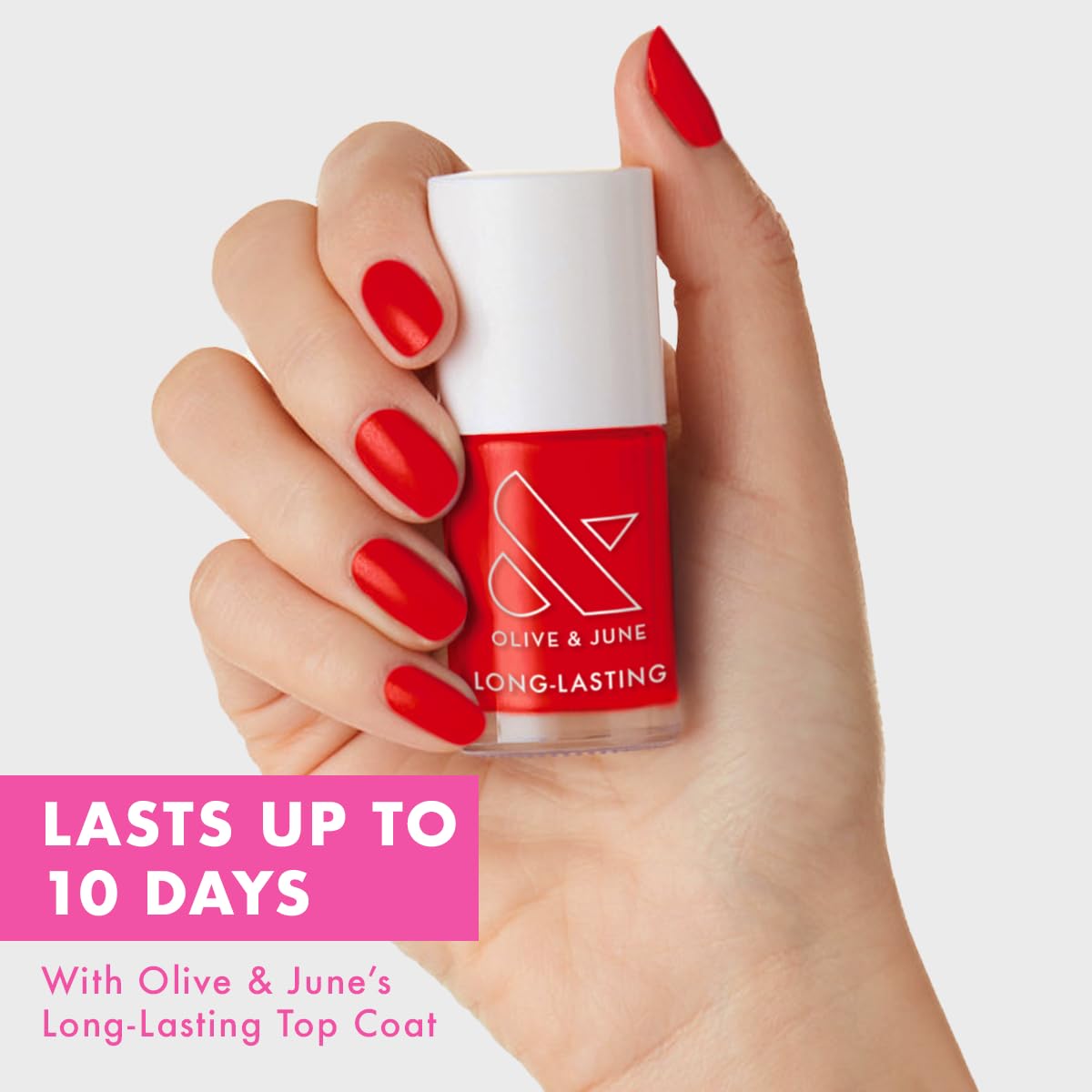 Olive & June Long Lasting Summer Nail Polish | Plump Gel-Like Finish No Lamp Needed | Lasts up to 10 days | Salon-Quality 15-Free Vegan & Cruelty-Free Chip-Resistant | CV Cherry Red
