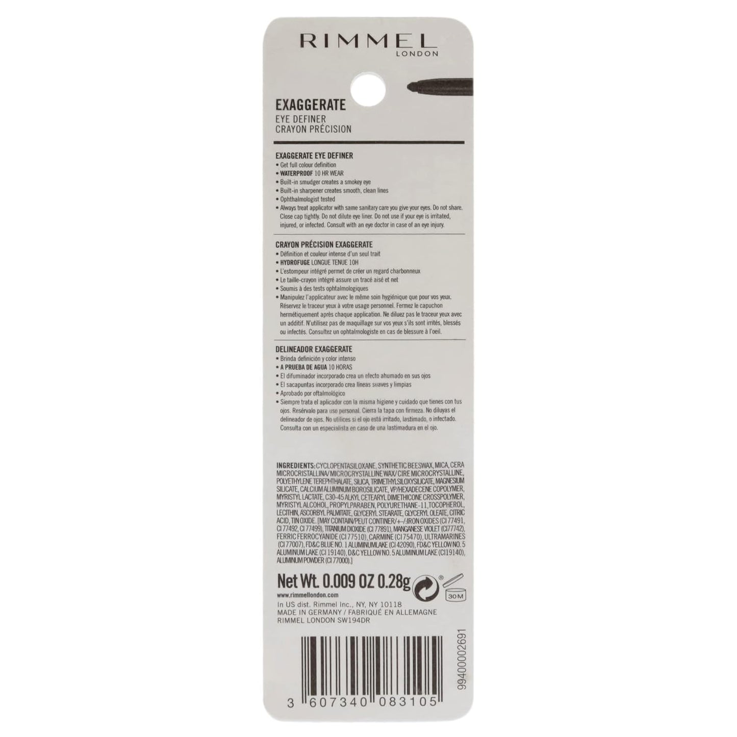 Rimmel London Exaggerate Waterproof Eyeliner - Highly Pigmented, Long-Wearing | Deep Ocean, 0.01oz