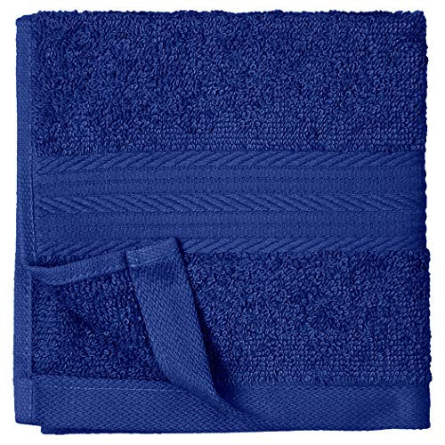 Amazon Basics Cotton Washcloths - Highly Absorbent, Navy Blue, 12-Pack
