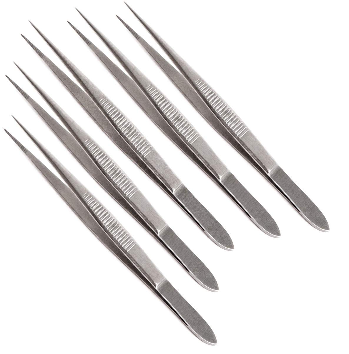 Set of 5 Dissecting Dissection Science Lab Tweezers Forceps (5, Fine Point 3.5")