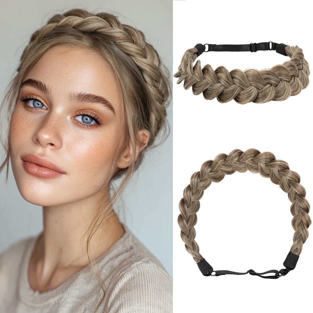 Wide Elastic Braided Headbands for Women - Adjustable Synthetic Hair Hairpiece | Red Vino