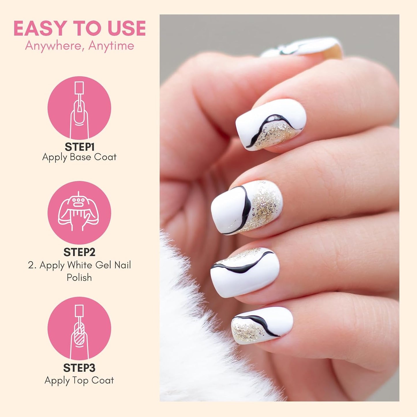 White Gel Nail Polish - 15ml Soak Off Blanc for UV/LED Light | Easy Application for DIY Nail Art & Manicure