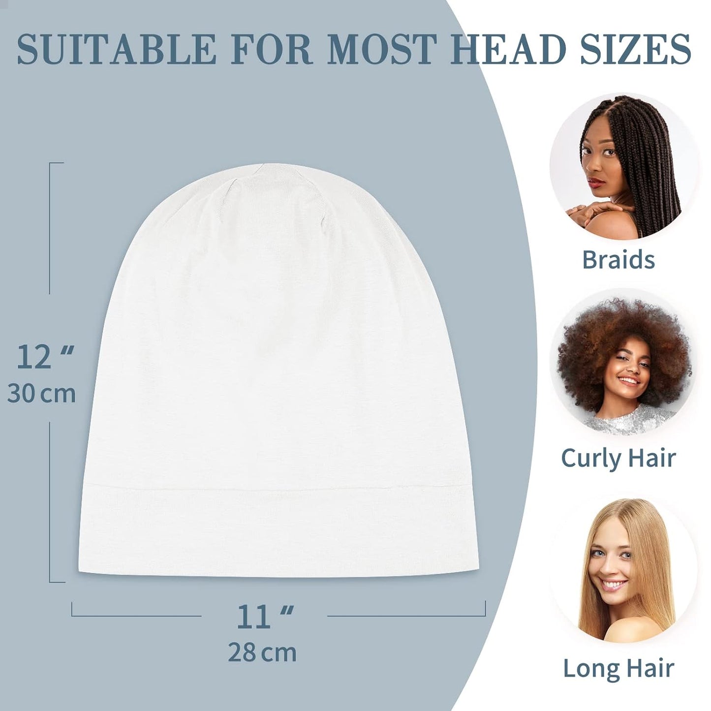Mulberry Silk Bonnet for Sleeping - Real Silk Sleep Cap for Curly Hair & Braids | White