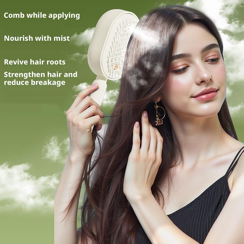 Electric Spray Air Cushion Massage Comb, 2026 Air Cushion Brush with Self-Cleaning, Anti-Tangle for Both Long/Short Hairs Home Spa Cleaning Grooming Styling Detangling (White)