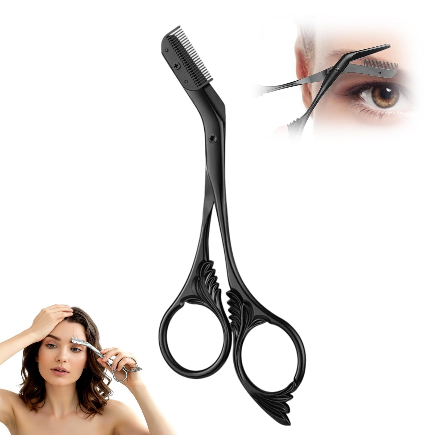 Eyebrow Trimmer Scissor with Comb, Eyebrow Scissors for Women, Stainless Steel Precision Eyebrow Cutter Hair Removal Makeup Tool for Women and Men (Black)
