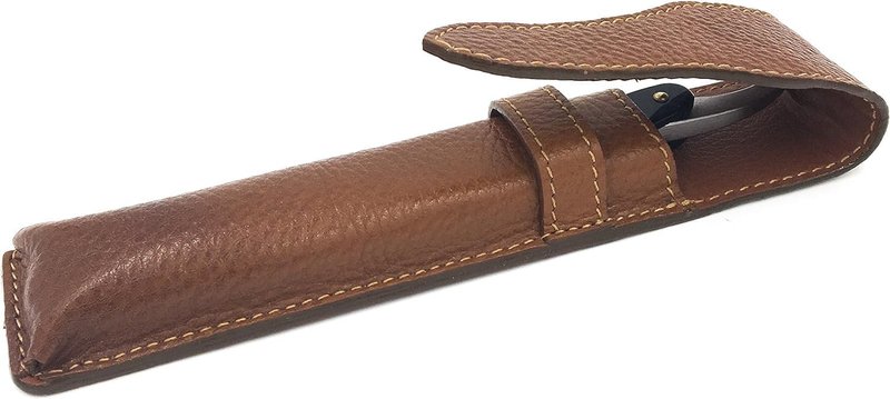 Parker Leather Razor Case–Saddle Brown Full Grain Hand-Stitched Sleeve for Straight Razors, Barber Razors | Compact Travel Pouch | Durable Blade Guard for Dopp Kits & Toiletry Bags | Iconic Brand