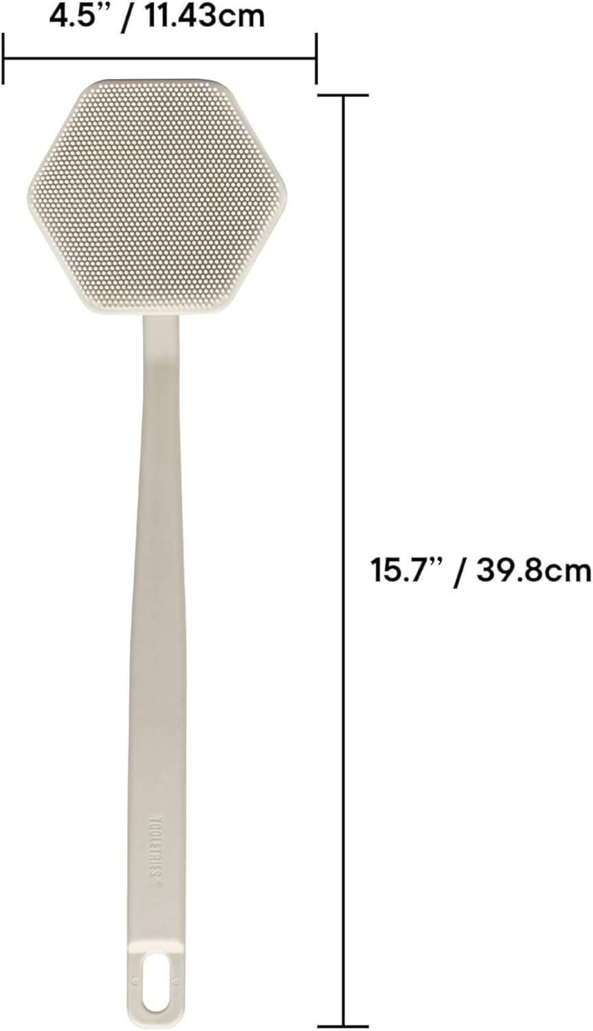 Silicone Back Scrubber for Shower | Exfoliating Body Brush with Long Ergonomic Handle & Non-Slip Grip - Sand Color