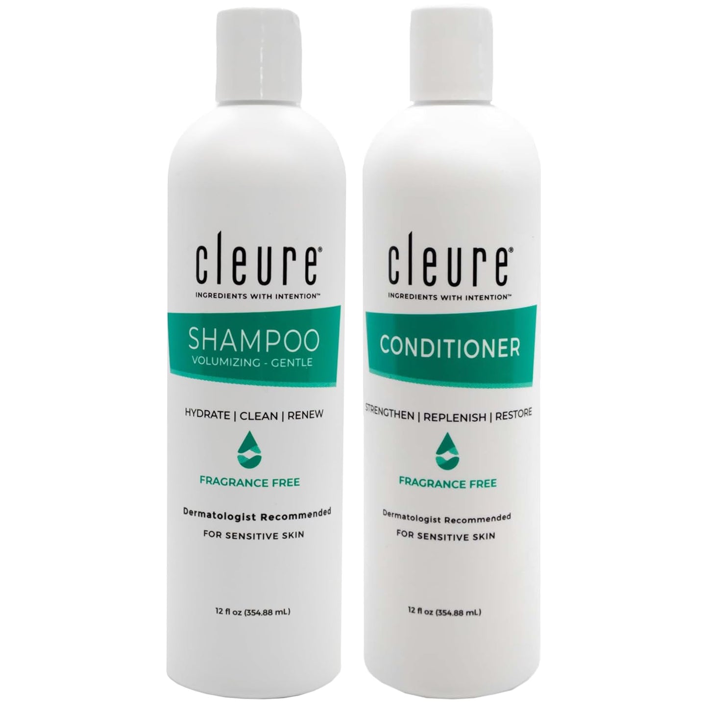 Cleure Sulfate-Free Shampoo & Conditioner Set | Fragrance-Free for Sensitive Skin - 12 Oz Each, Pack of 2