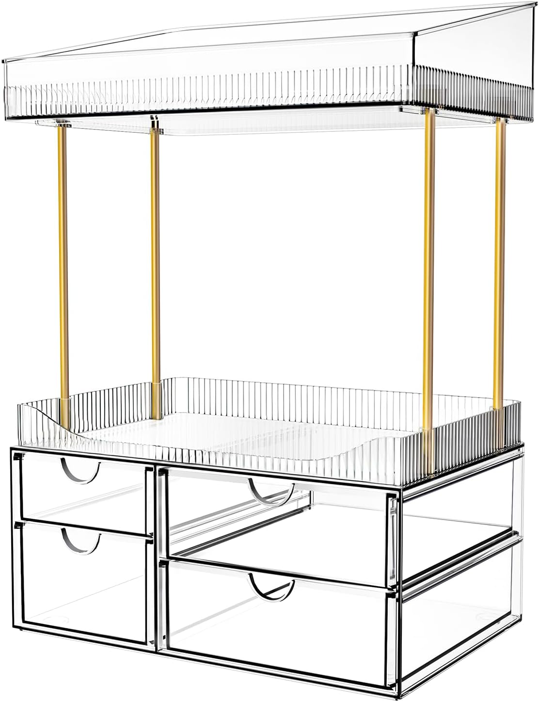 Makeup Organizer with 4 Drawers - Clear 4-Tier Cosmetic Storage for Bathroom, Dresser & Countertop