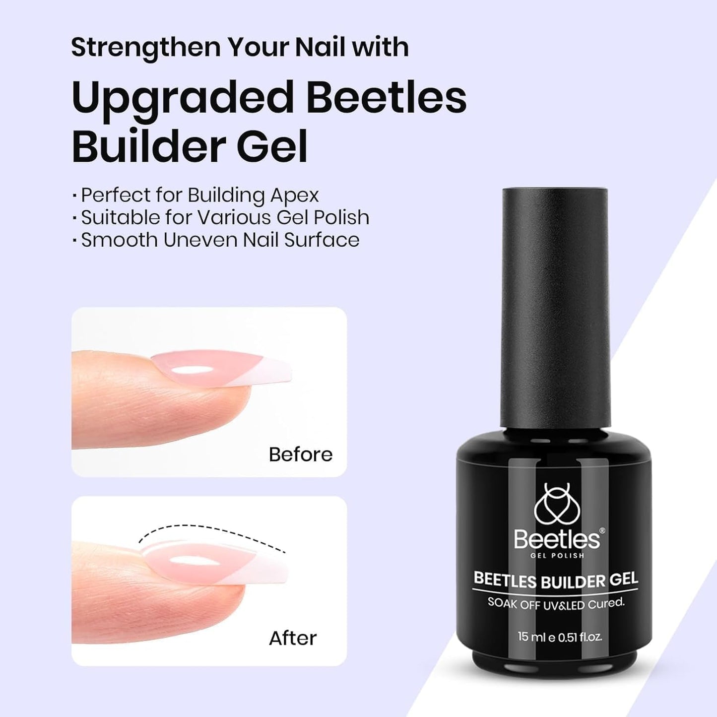 Beetles Gel Nail Glue Kit - 15ml Builder & Glossy Top Coat Gel | Long-Lasting Shine for DIY Nail Art
