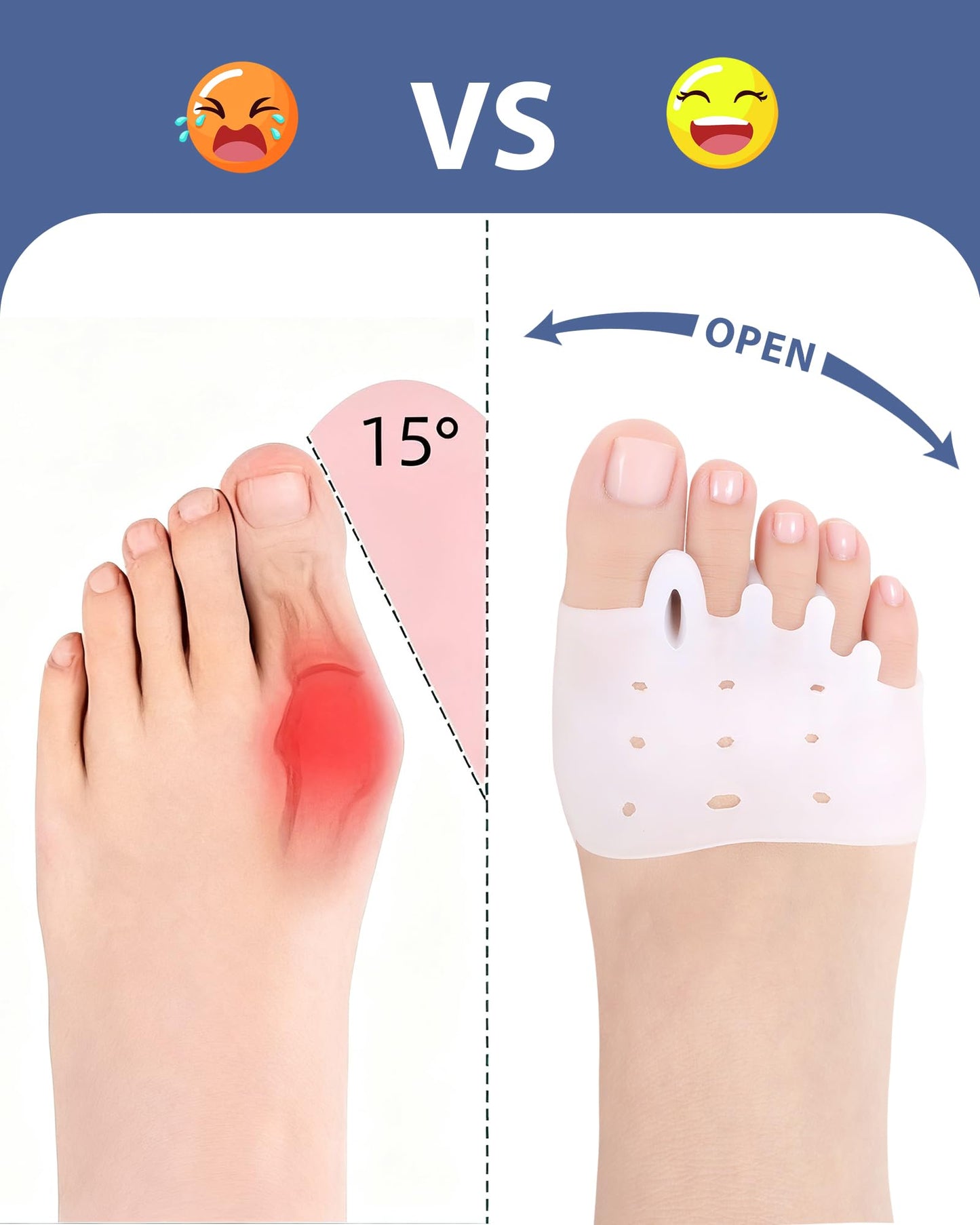 Jalopink Silicone Toe Separators, Spacers Bunion Corrector for Women Men, Toe Straightener,Breathable Soft and Comfortable Silicone Foot Cushions (4 Pairs)