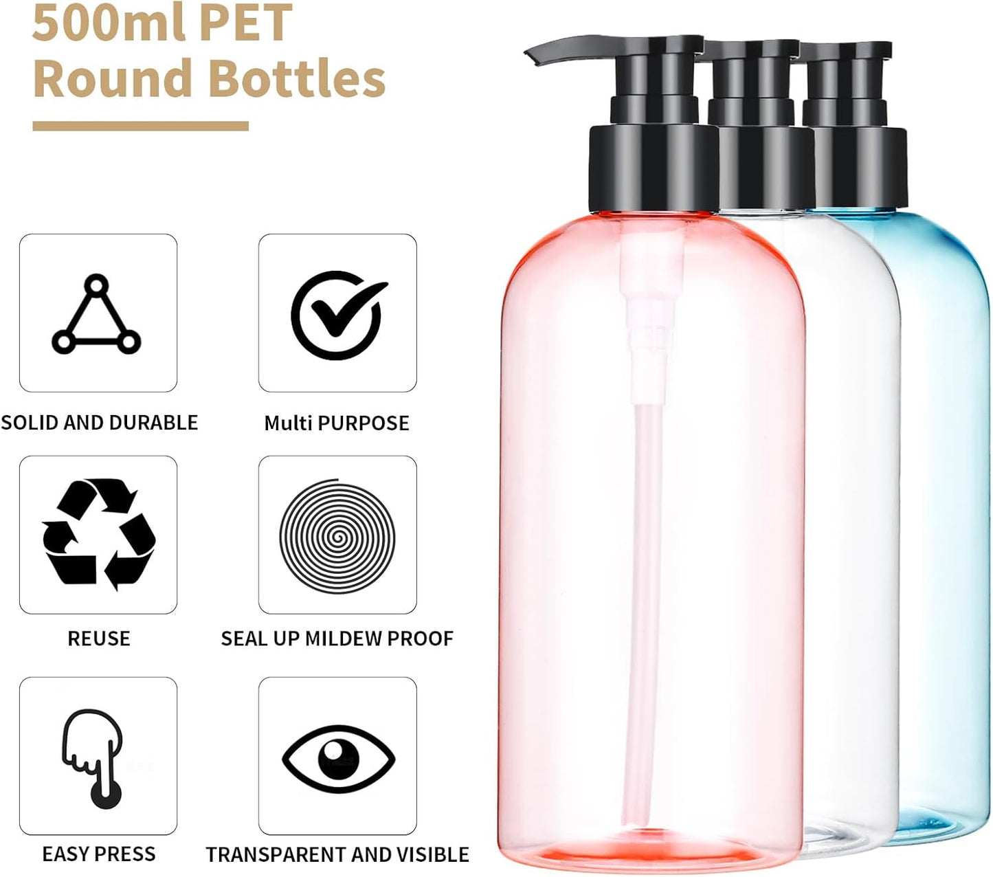 Pump Bottle 16 oz | Empty Shampoo Dispenser - Portable Plastic for Liquids