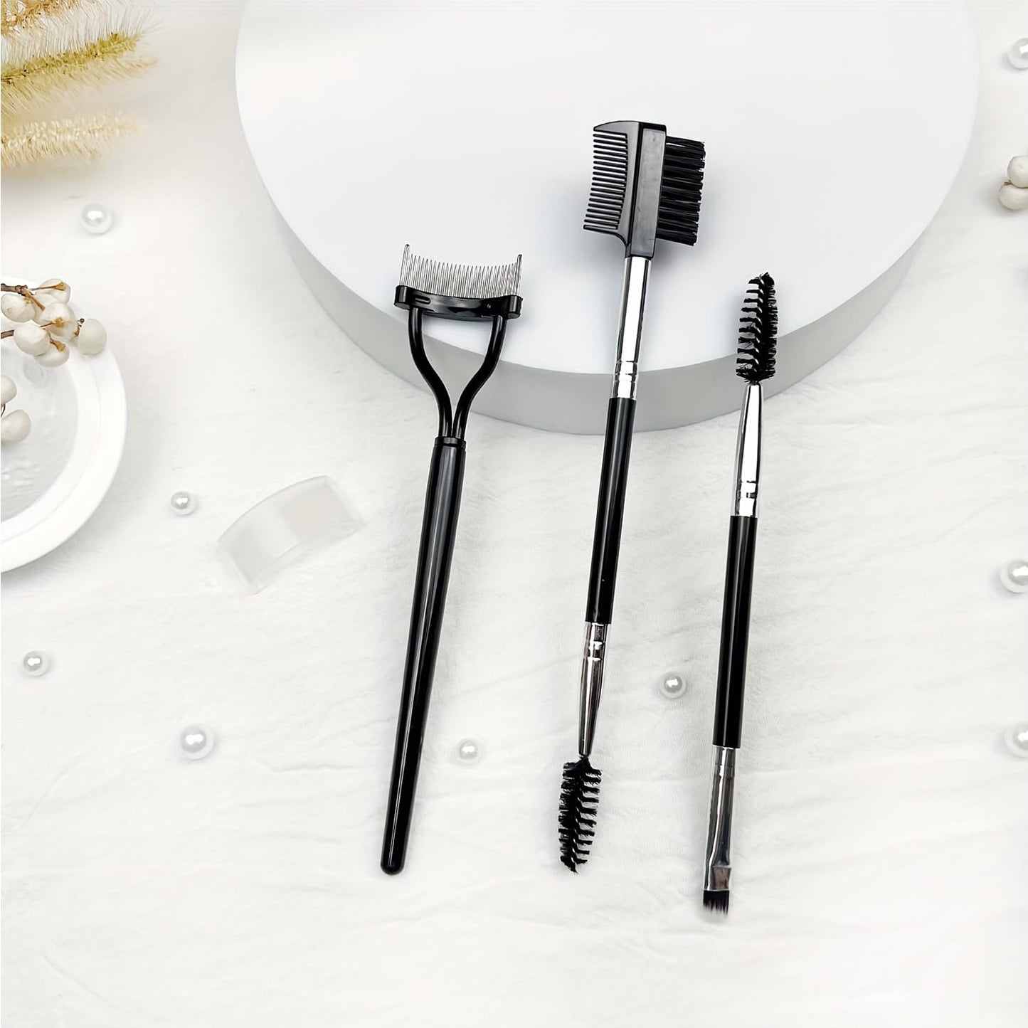 3 PCS Eye Makeup Tools Set, Eyebrow Brush and Comb with Spoolie, Eyelash Separator Tool, Angled Detail Brush for Mascara Grooming