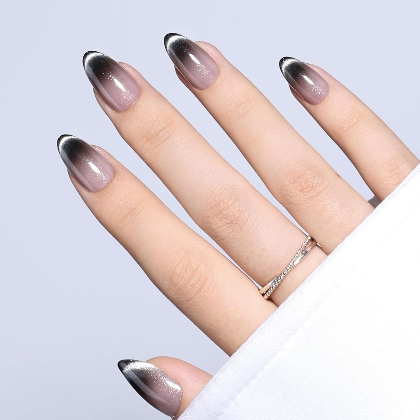 Cat Eye Press On Nails - Short Almond Fake Nails with Nail Glue | Reusable Brown Red 32-Piece Kit in 16 Sizes for Women & Girls
