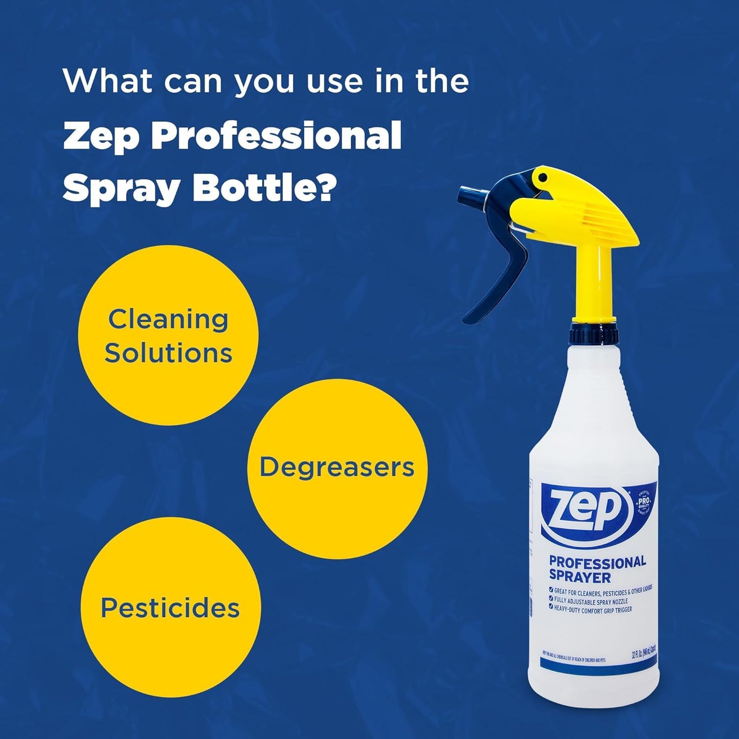 ZEP Professional Spray Bottle - 32 oz Adjustable Nozzle | Fine Mist & Powerful Spray, Refillable (Pack of 3)