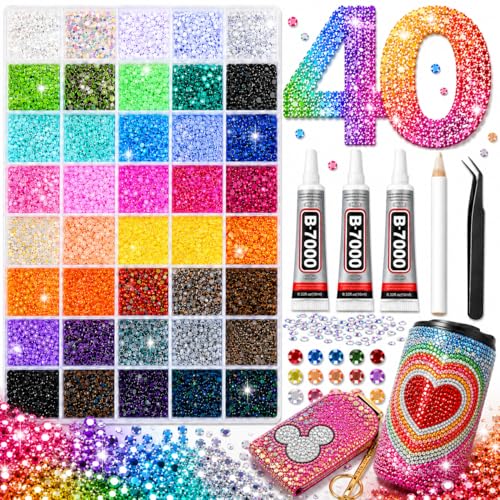 Complete 40 Colors Bedazzling Kit with 40000 Rhinestones & Tools