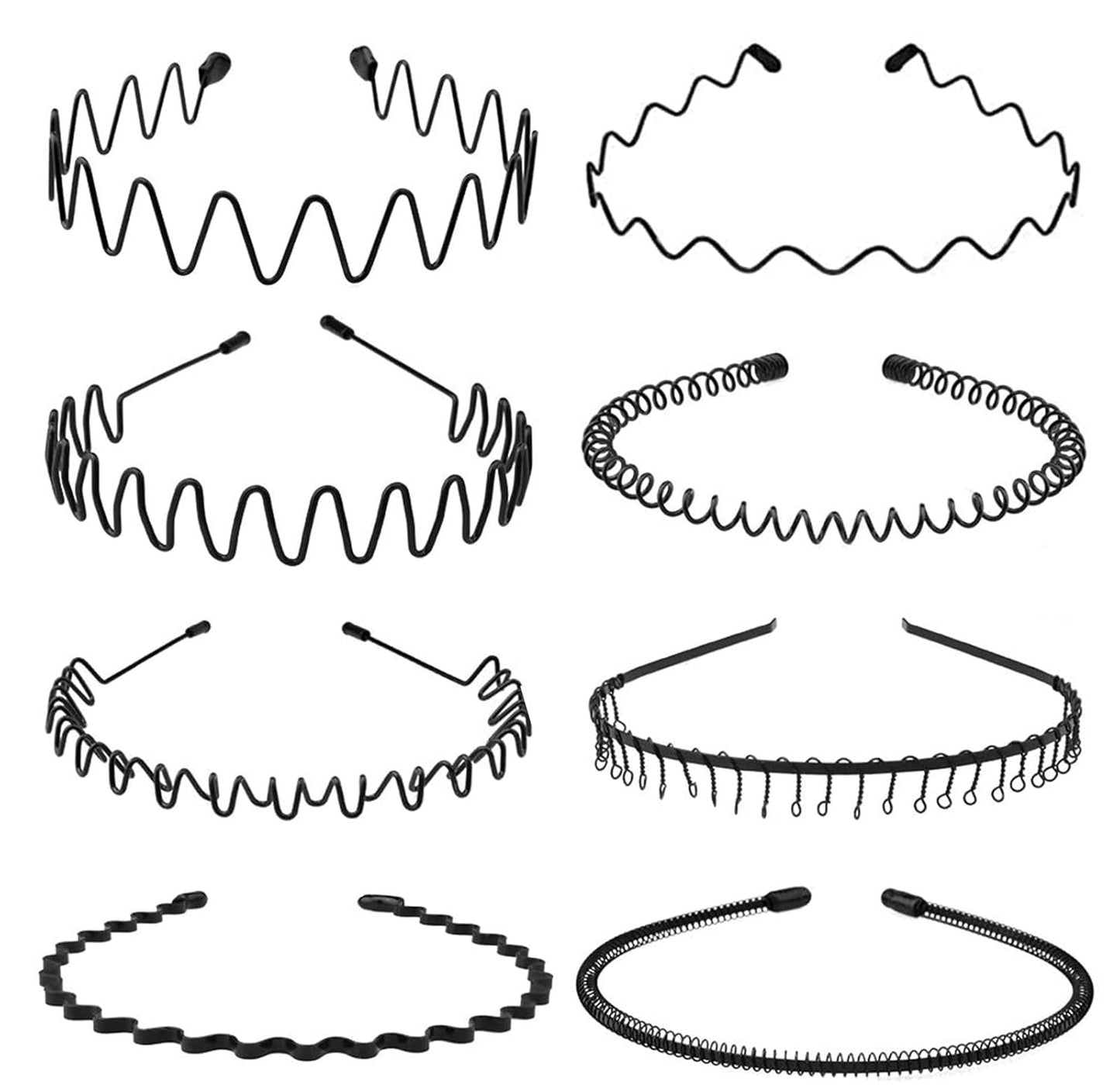 Adjustable Metal Headbands for Men & Women - Non-Slip Zigzag Design | 3 Pack Black Sports Hairbands for Running & Workouts