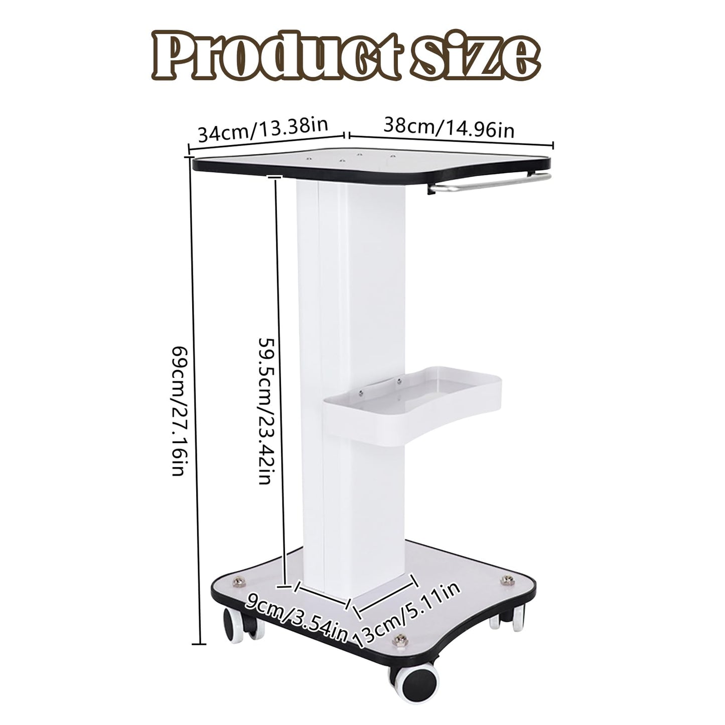 Beauty Salon Trolley with Wheels, Esthetician Rolling Cart, 3-Tier Storage with Lockable Casters for Beauty Equipment, Salon & Spa Use, Load Capacity 88 lbs
