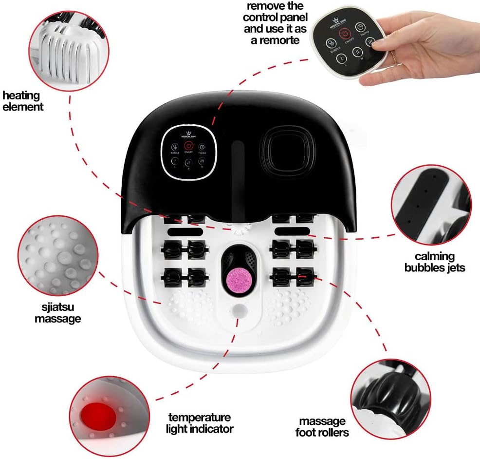 Medical King Foot Spa - Heated Massage with Jets & Remote Control | Collapsible Design with Pumice Stone