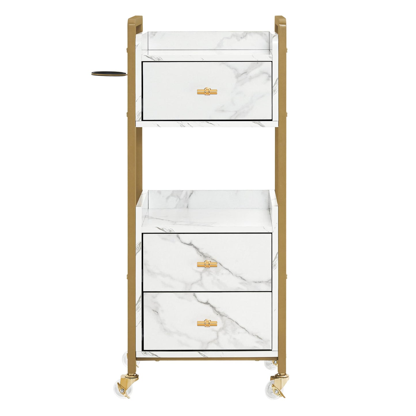 BarberPub Salon Cart with Lockable Wheels, Acetone Resistant Storage Barber Trolley with 1 Hair Dryer Holder & Drawers, Rolling Tattoo Cart, Makeup Organizer Beauty Equipment 2478 (White)