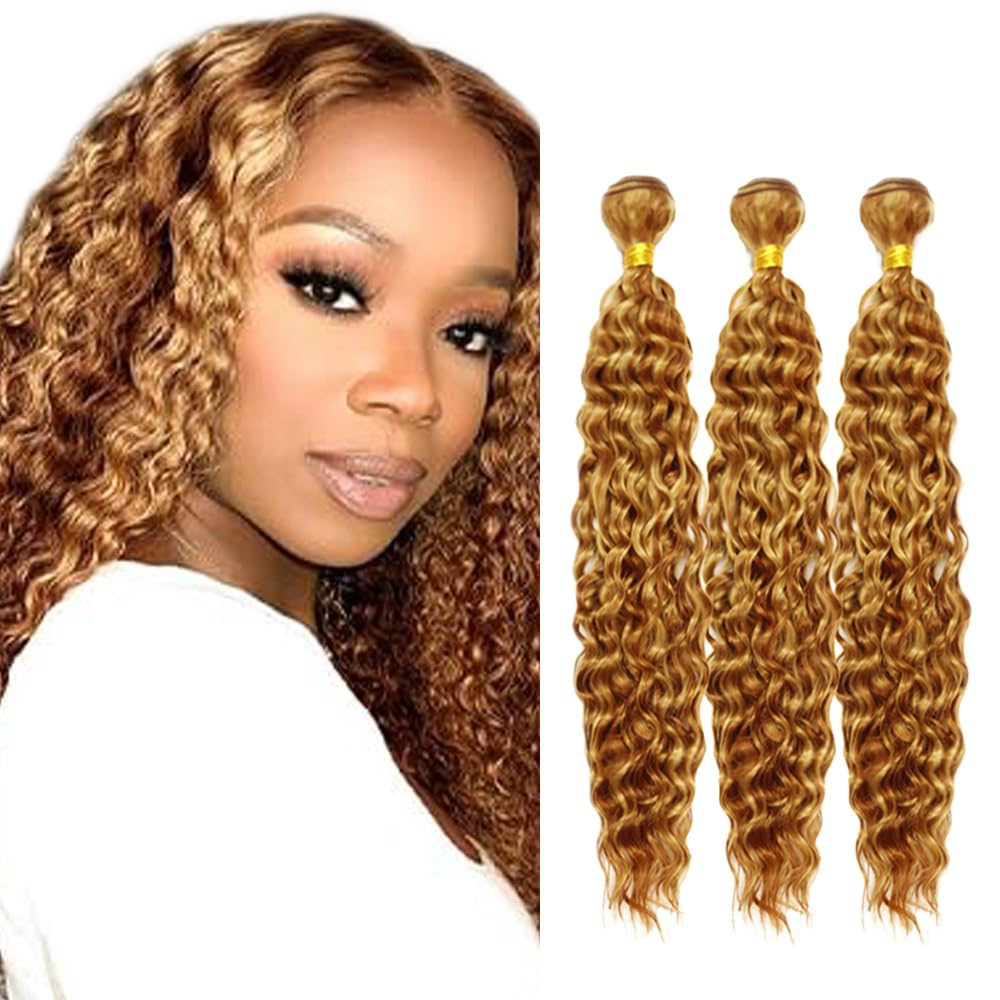 28 30 32 Inch Light Brown Bundle Honey Blonde Deep Wave Human Hair Extensions Peruvian Virgin Remy Hair 3 Bundles Two Tone Color 27 Mixed With Color #30 Bundles Hair Weave