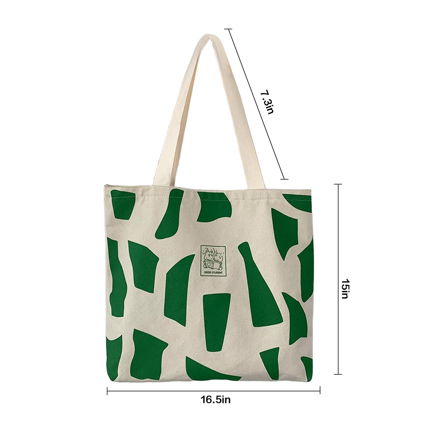 1Pack Canvas Tote Bag, Reusable Grocery Shopping Bag, Top Zipper Closure, Daily Essentials green A