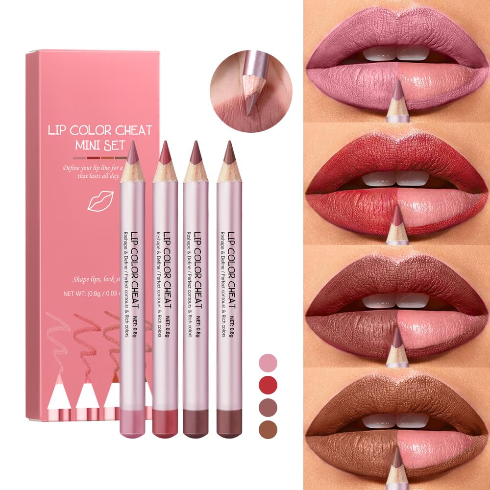 2-in-1 Lip Makeup Kit - 4-Color Nude Lip Liner & Soft Pink Plumper Gloss | Long-Lasting Contour Set for Women