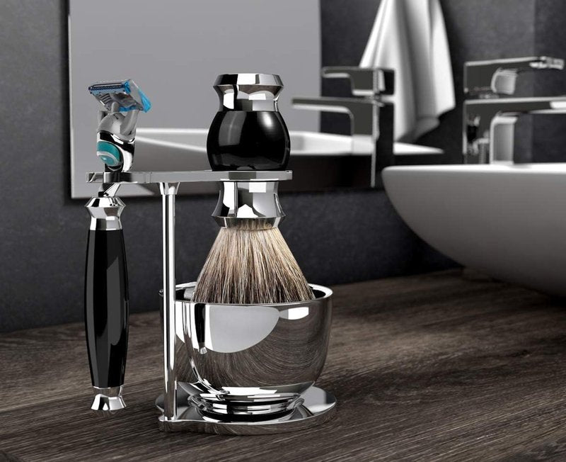 GRUTTI Luxury Shaving Organizer Stand & Bowl Set - 3-Layer Stainless Steel Bowl, Keeps Tools Dry & Organized - Gift for Dad/Husband