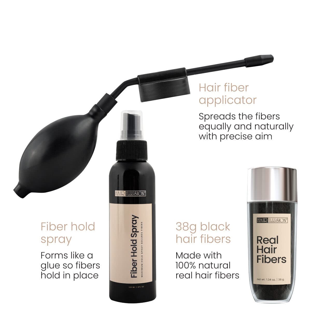 Hair Illusion Combo Kit - Hair Fiber Spray & Applicator Set | Brown, 38g