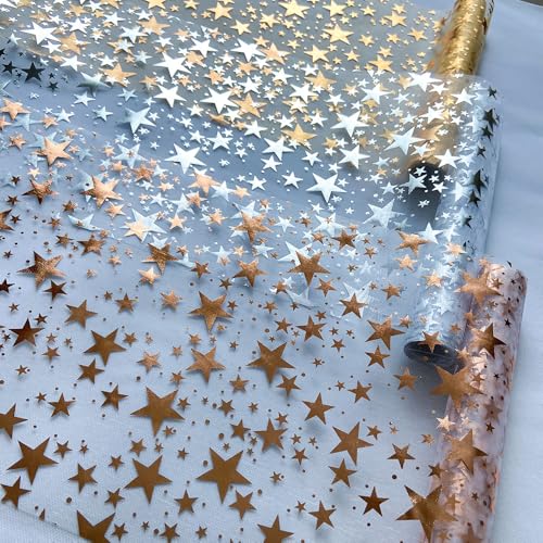Gold Star Table Runner Set - 3 Rolls, 11" x 106" Polyester Decor