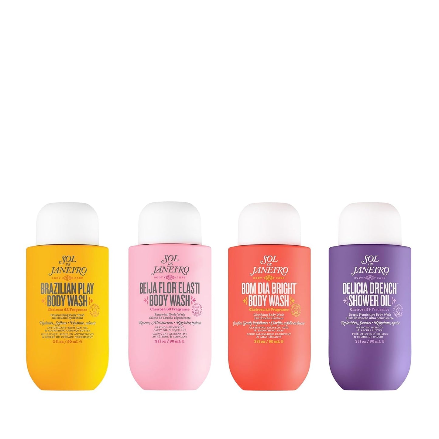 Sol de Janeiro Body Wash Discovery Set - Travel Size, 3 Fl Oz | Brazilian Play, Beija Flor, Bom Dia, Delicia Drench