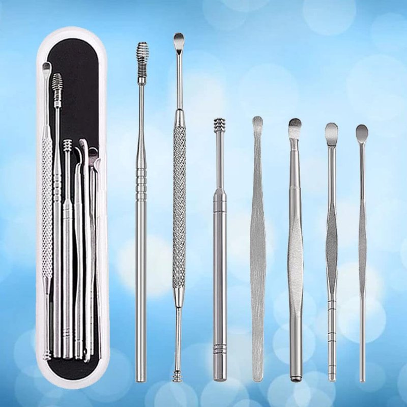Healeved 7pcs Wax Remover Tool Cleaner Kit Scoop Spoon Earwax Removal Tools Storage Box
