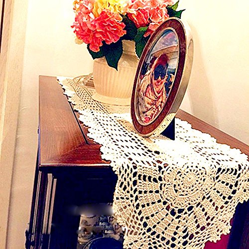 Beige Cotton Handmade Crochet Lace Table Runner Doily 12x27 Inch