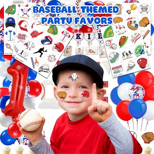 Baseball Themed Temporary Tattoos for Kids - 60 PCS Set