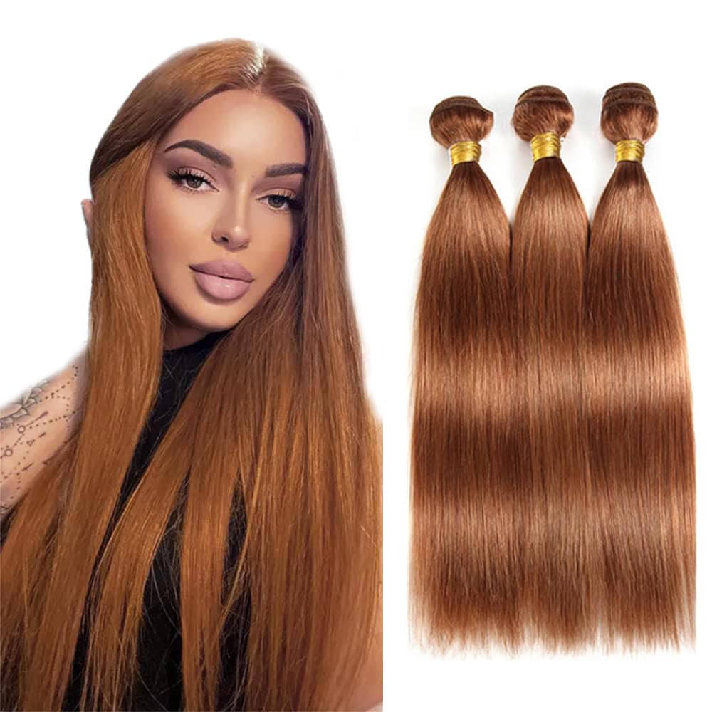 Color 30 Bundles Human Hair Light Brown Straight Bundle 28 30 32 inch Peruvian Grade 8A Virgin Hair 3 Bundles 30 Honey Brown Bundle 330g