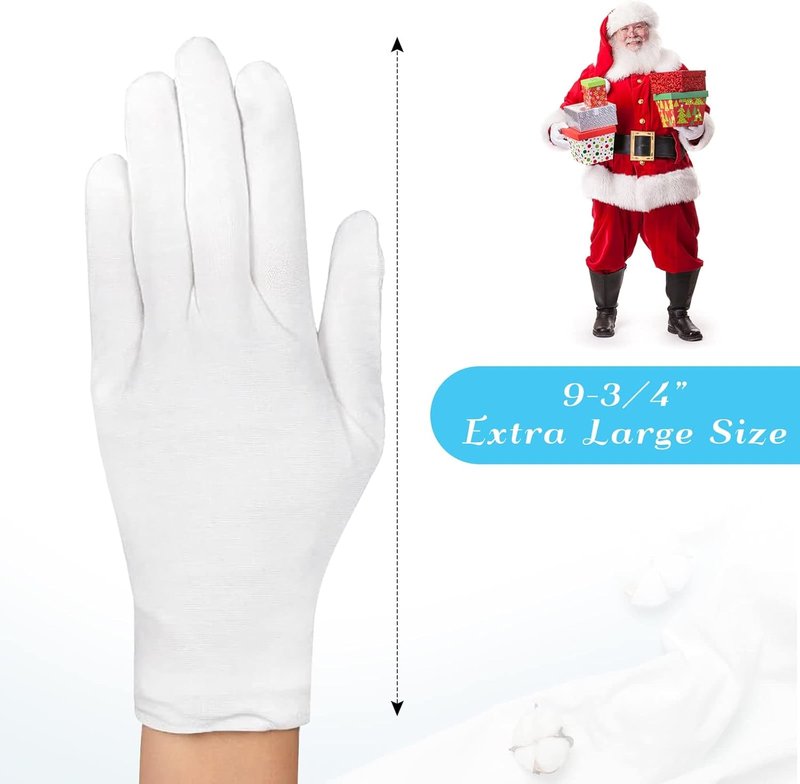 XL White Cotton Gloves for Dry Hand Moisturizing | 6 Pairs for Eczema Care & Jewelry Inspection